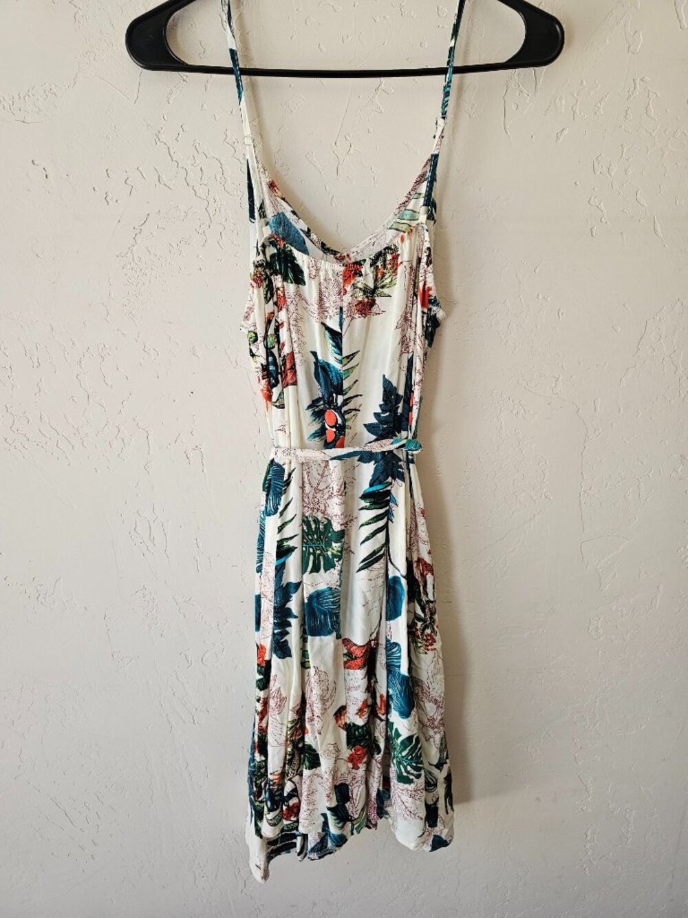 Shein White Floral Tropical Print Midi Dress& Waist Tie - Size Large